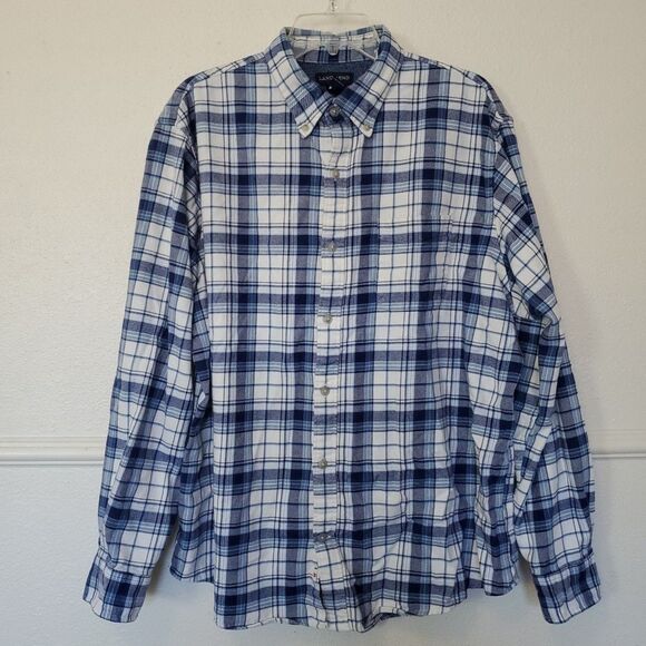 Lands End Men's Flannel Shirt Blue Plaid Traditional Fit Sz XL 17-17.5 - Picture 1 of 15